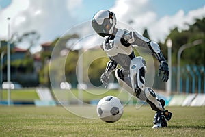 Futuristic Robot Playing Soccer