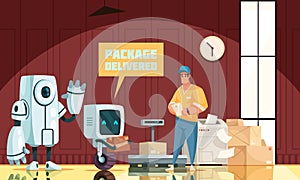 Futuristic Robot Postman Flat Background