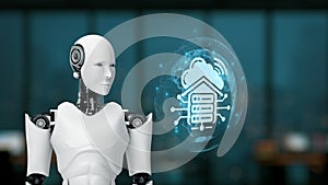 Futuristic robot with artificial intelligence technology and cloud computing icon representing modern innovation and
