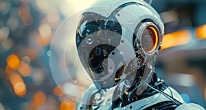 Futuristic Robot Speaking at a Technology Conference