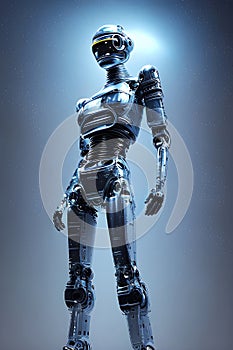 Futuristic robot, technology background with white realistic robot Ai cybernetics concept, created with generative Ai technology