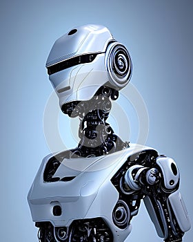 Futuristic robot, technology background with white realistic robot Ai cybernetics concept. Generative Ai