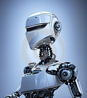 Futuristic robot, technology background with white realistic robot Ai cybernetics concept. Gnerative Ai