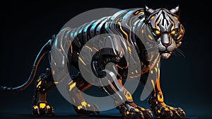 futuristic robot tiger, black background . Generative Ai