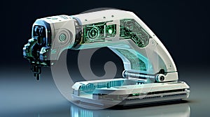 Futuristic Robotic Arm Securing Digital Vault - Intricate Design, Green Binary Code