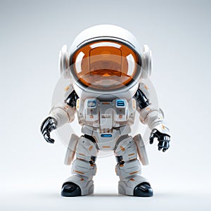 Futuristic Robotic Astronaut Sculpture On Gray Background