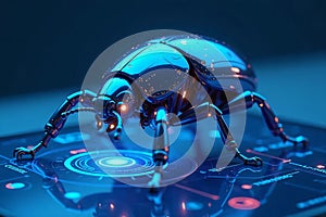Futuristic Robotic Beetle on Touchscreen Interface
