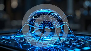 Futuristic Robotic Beetle on Touchscreen Interface