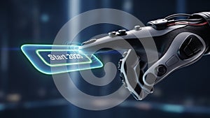 Futuristic Robotic Hand Activating Holographic Interface