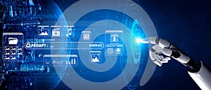 Futuristic Robotic Hand Interacting with Digital Interface Showcasing Artificial Intelligence and Image Generation