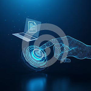 Futuristic Robotic Hand Interacting with a Digital Interface