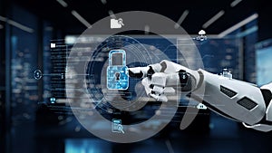 Futuristic Robotic Hand Interacting with Digital Lock Icon in High-Tech Cybersecurity Environment. Auvana