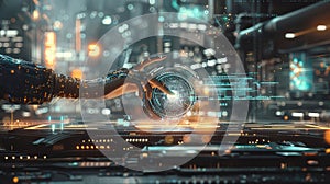 Artificial intelligence ai robotic hand innovation glowing digital interface high-tech disruption