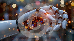 Futuristic Robotic Hand with Intricate Circuitry and Lights photo