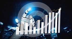 Futuristic Robotic Hand Pointing at Rising Graph with Data Visualization Concept in Digital Environment Impute