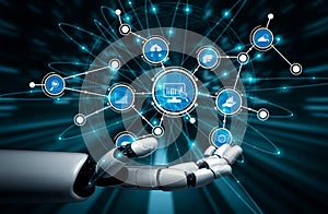 Futuristic Robotic Hand Displaying Network Connections and Data Visualization in a Digital Space. Tessel