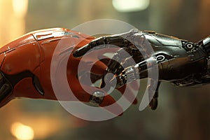 Futuristic robotic and human hand interaction