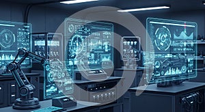 Futuristic Robotics Lab with Interactive Displays