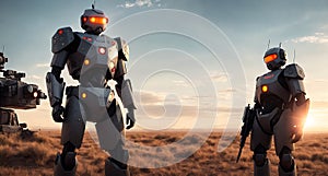 Futuristic Robots in a Desert Landscape