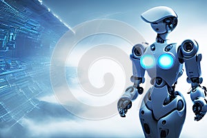 Futuristic robots, technology background with technological cybernetics devices and robotics