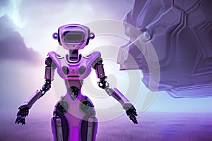 Futuristic robots, technology background with technological cybernetics devices and robotics photo