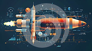 Futuristic Rocket Concept with Digital Interface and Data Visualizations