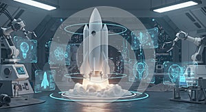 Futuristic Rocket Launch from High-Tech Space Lab