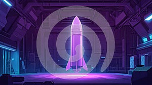 Futuristic rocket launching in sci fi hangar bay