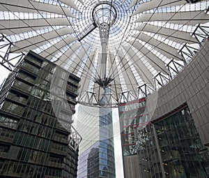 Futuristic roof at Sony Center, Potsdamer Platz, Berlin, Germany.
