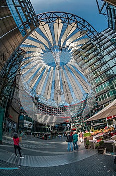 Futuristic roof at Sony Center, Potsdamer Platz, Berlin, Germany