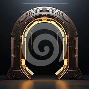 Futuristic round portal gate, science tunnel sci-fi gateway, technology design space, glowing circle, bright