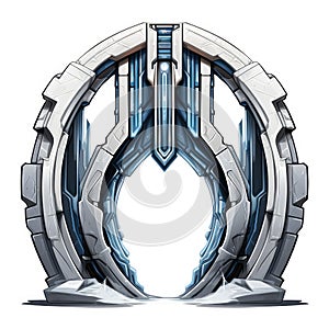 Futuristic round portal gate, science tunnel sci-fi gateway, technology design space, glowing circle, bright