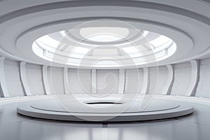 Futuristic round-shaped room with an empty and unfurnished interior design