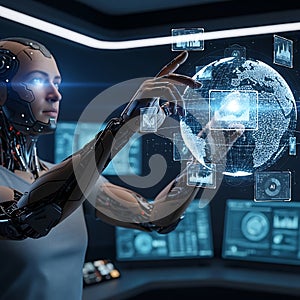 AI Robot Interacting with Global Data