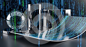 Digital Data Sphere Reflecting Futuristic Binary Code and Abstract Technology