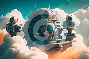 Futuristic sci-fi city in clouds future life concept.Generative AI