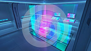 Futuristic Sci-Fi Control Room with Holographic Interface