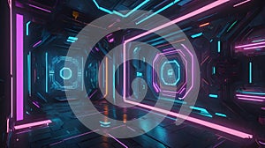 Futuristic Sci-Fi Corridor with Neon Lights in 4K