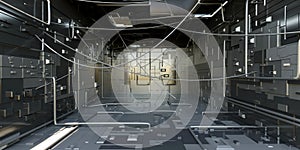 Futuristic sci-fi corridor room. Modern Future background style, interior concept. 3d rendering