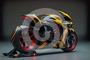 Futuristic sci-fi design yellow motorcycle model with realistic detail