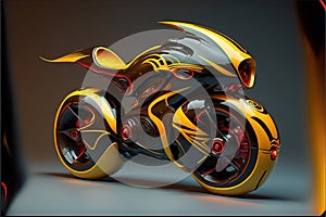 Futuristic sci-fi design yellow motorcycle model with realistic detail