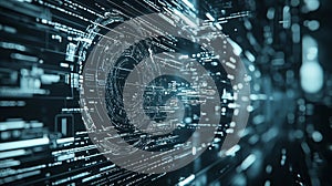 Futuristic sci-fi digital interface with complex programming code patterns