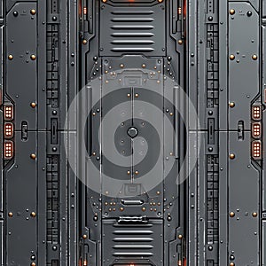 Futuristic sci-fi door with secure metallic bolts.