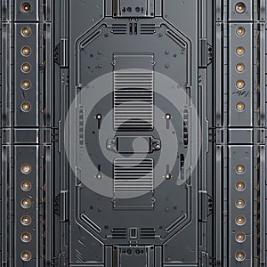 Futuristic sci-fi door with secure metallic bolts.