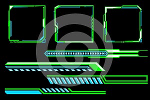 Futuristic Sci-Fi HUD Frame and Interface Elements Vector Set with Neon Tech Frames, Cyberpunk UI Borders, Digital Tech Bars