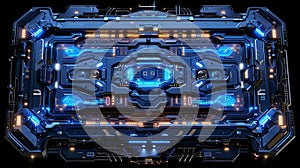 Futuristic Sci-Fi Machine Panel With Blue Glowing Lights