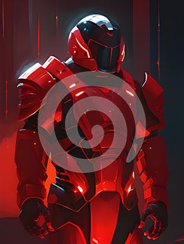 futuristic sci fi robot in neon red suit