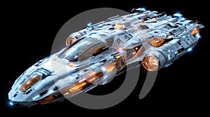 Futuristic sci-fi spaceship with neon lights and advanced technology photo