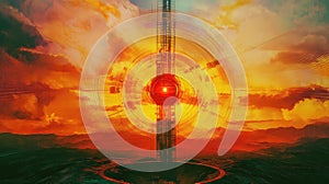 Futuristic sci fi tower structure with red core