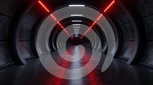 Futuristic sci-fi tunnel with red lighting